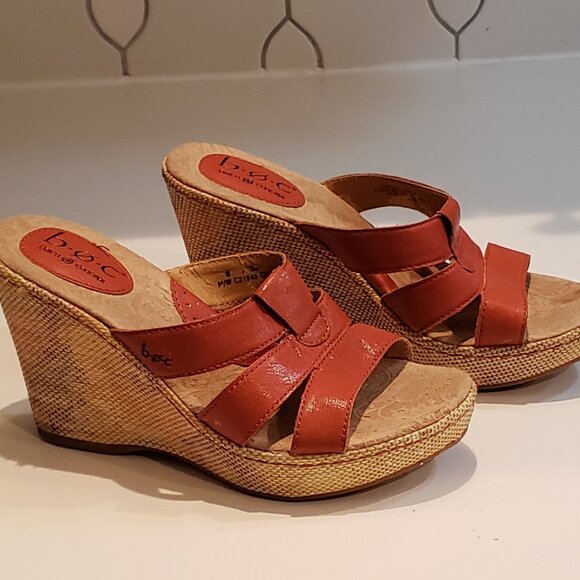 B.O.C. Born Concept Orange Leather Wedge Sandals - Picture 2 of 15